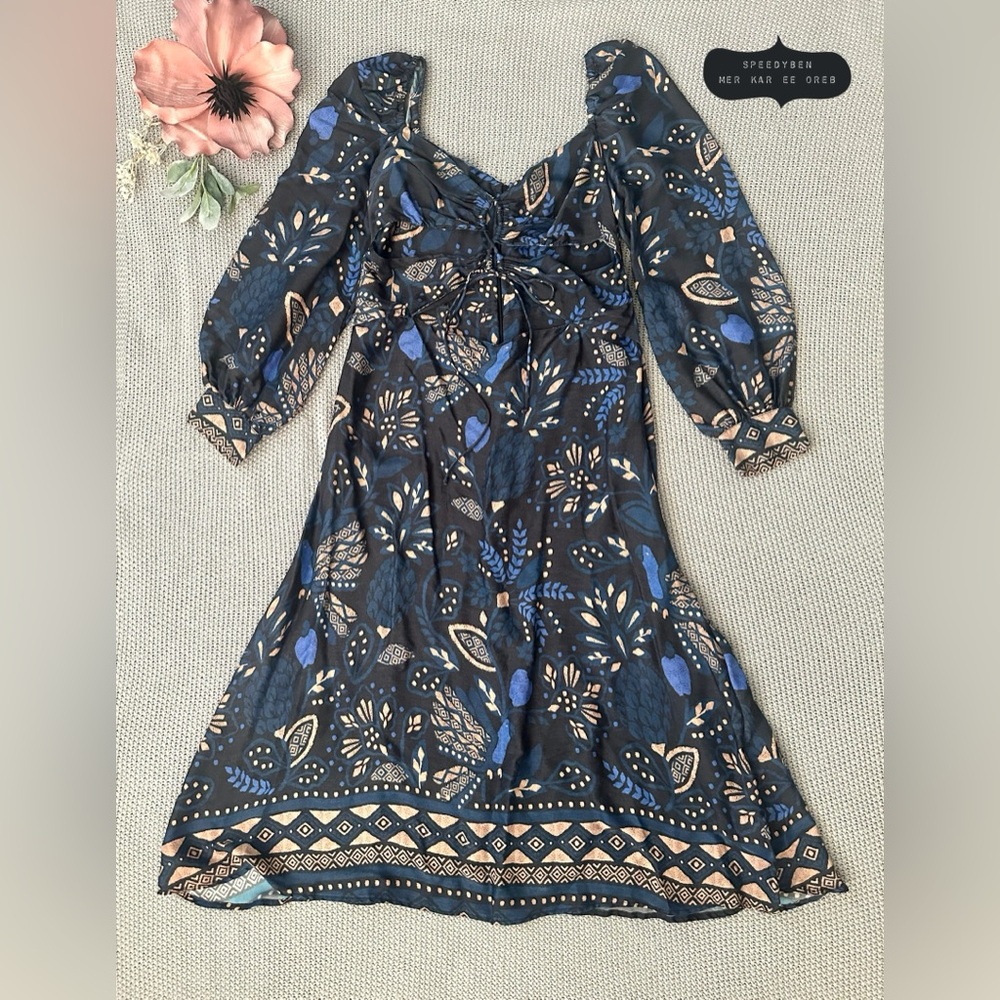 FARM Rio Macaw Forest Cutout Detail Long Sleeve Dress size XL